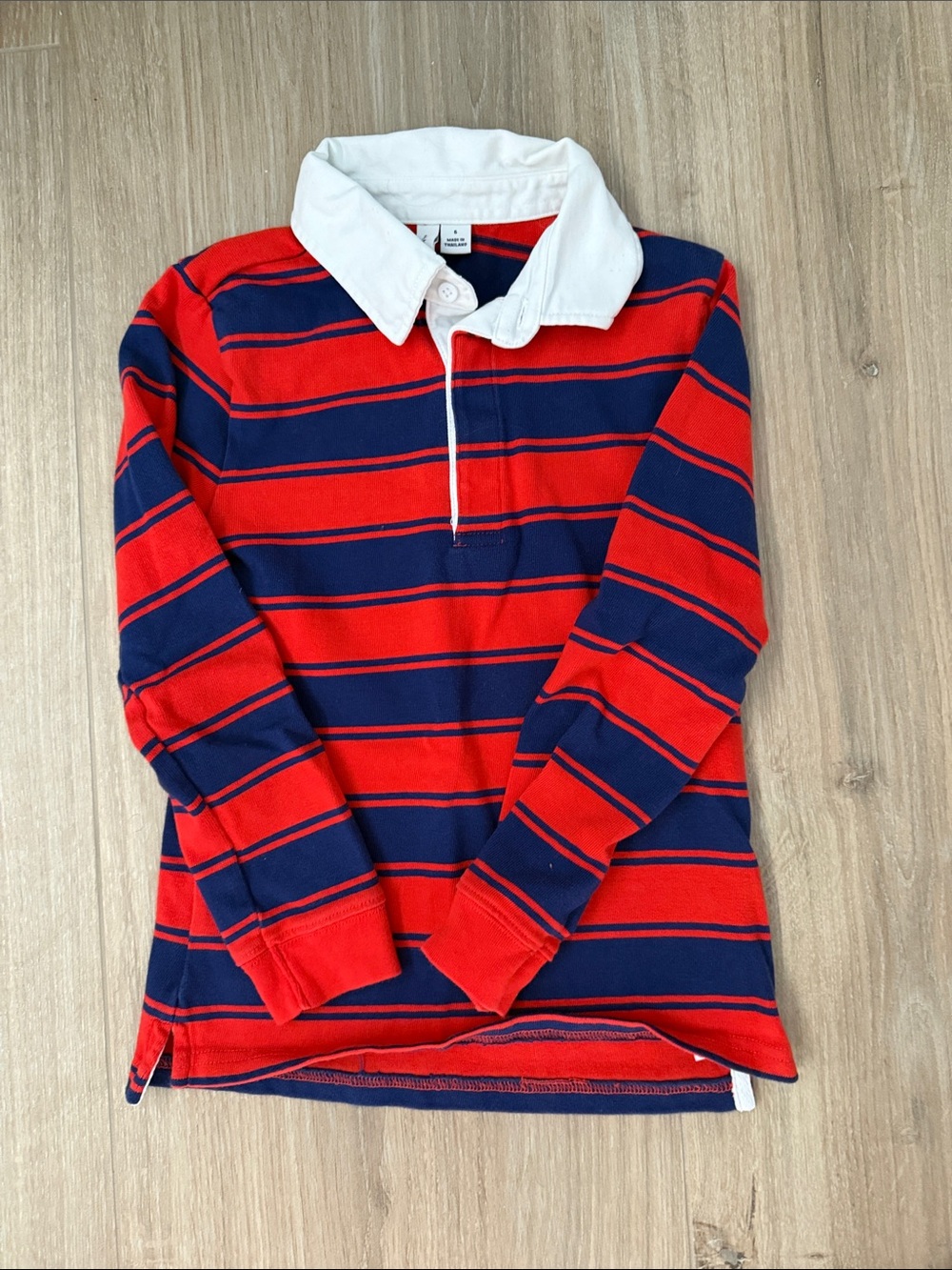 Janie and Jack Red and Navy Striped Rugby Polo with White Collar